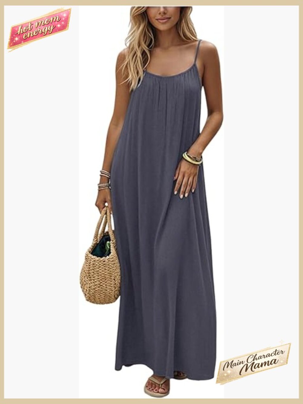 Open Back Spaghetti Strap Maxi Dress Loose Flowy Vacation Sundress Boho Chic